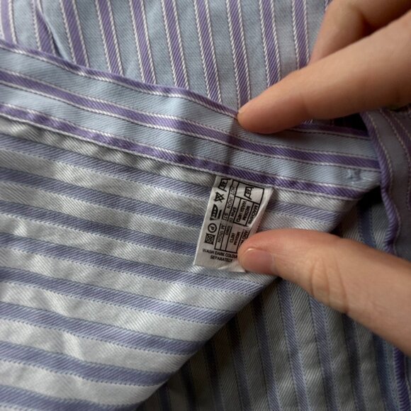 Thomas Pink Long Sleeve Button Up Shirt Cotton Slim Fit 17 French Cuff Striped - Picture 11 of 15